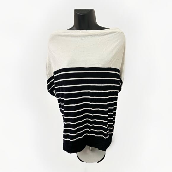 Express Women’s Size Medium Black White Striped Poncho Sleeve Oversized Top - Picture 1 of 8